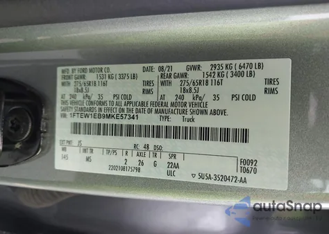 2021 Ford F-150 Xlt z USA, uszkodzony, nr VIN 1FTEW1EB9MKE57341